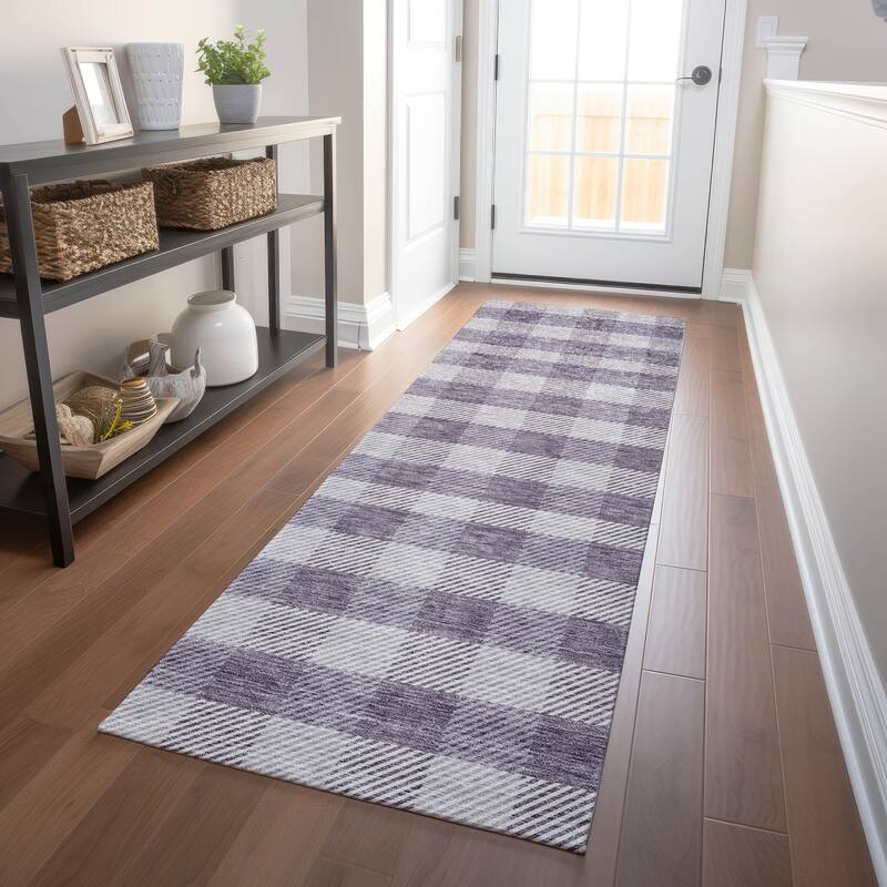 Machine Washable Indoor/ Outdoor Chantille Plaid Stripe Rug