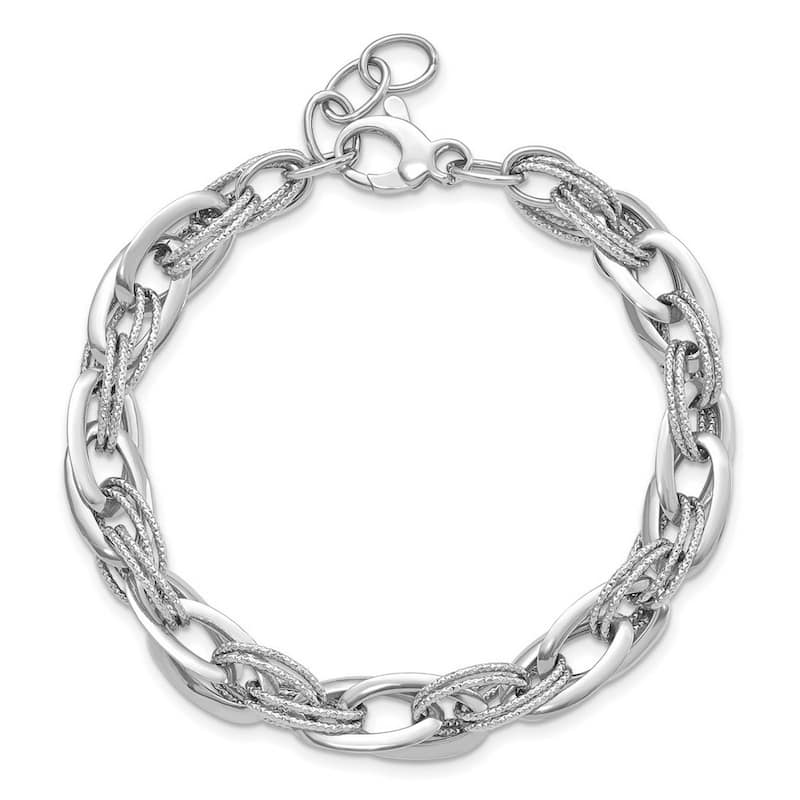 Curata 14k White Gold 8.2mm Italian Textured Fancy Link Bracelet - 8 Inch