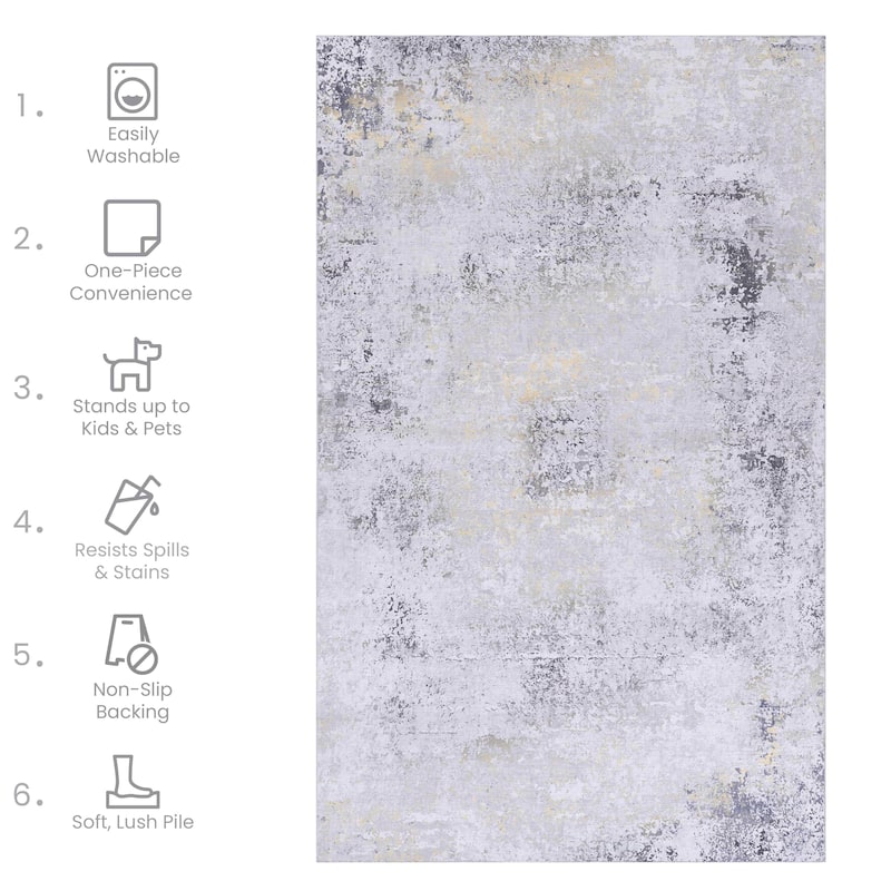 Area Rugs 4x6 Living Room,Washable Rug,Low-Pile,Non-Slip,Non-Shedding,Foldable,Kid & Pet Friendly for living room - 6' x 7'