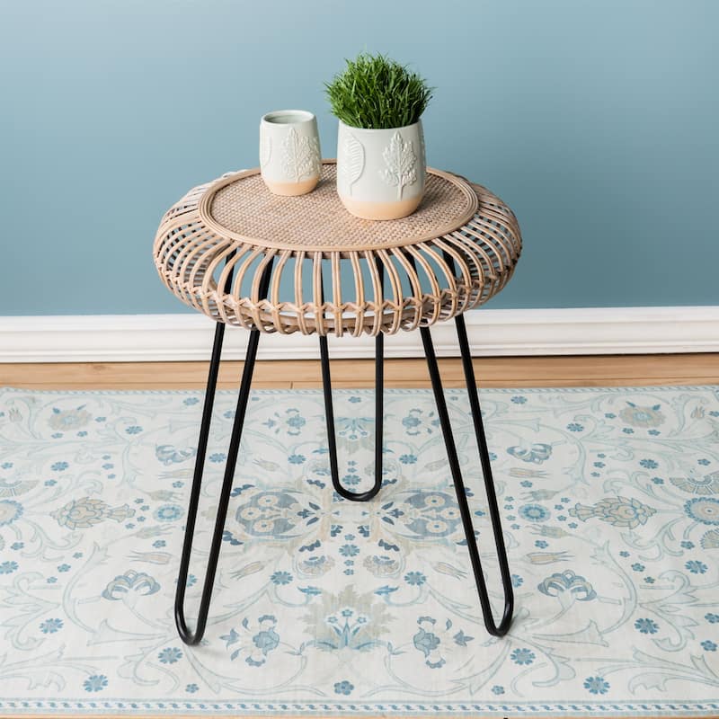 Iron and Rattan Stool