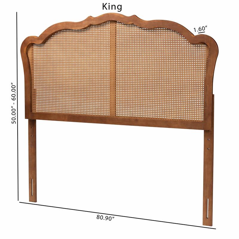 Leandra Classic and Traditional Ash Walnut Finished Wood Headboard with Rattan