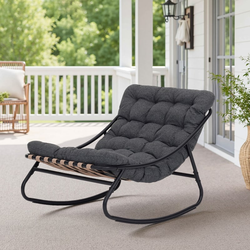 UIXE Outdoor Rocking Chair Lounge Chairs With Cushion - Dark Grey