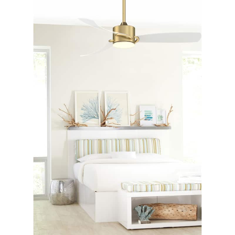 Fanimation SculptAire 52 inch Indoor/Outdoor Ceiling Fan with LED Light Kit and Remote - Brushed Satin Brass with Clear Blades