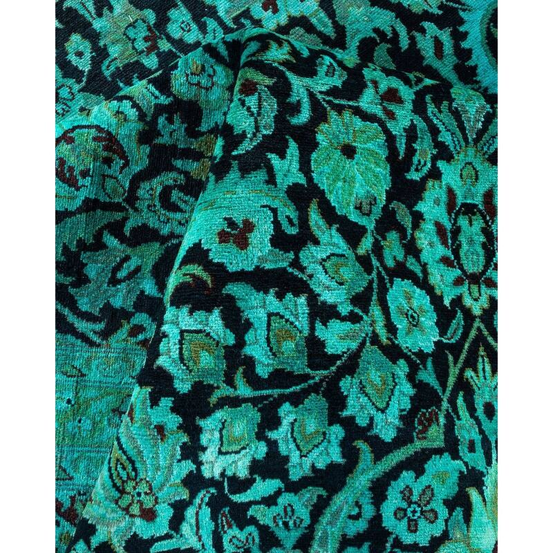 Overton Hand Knotted Wool Vintage Inspired Modern Contemporary Overdyed Green Area Rug - 9' 10" x 13' 7"