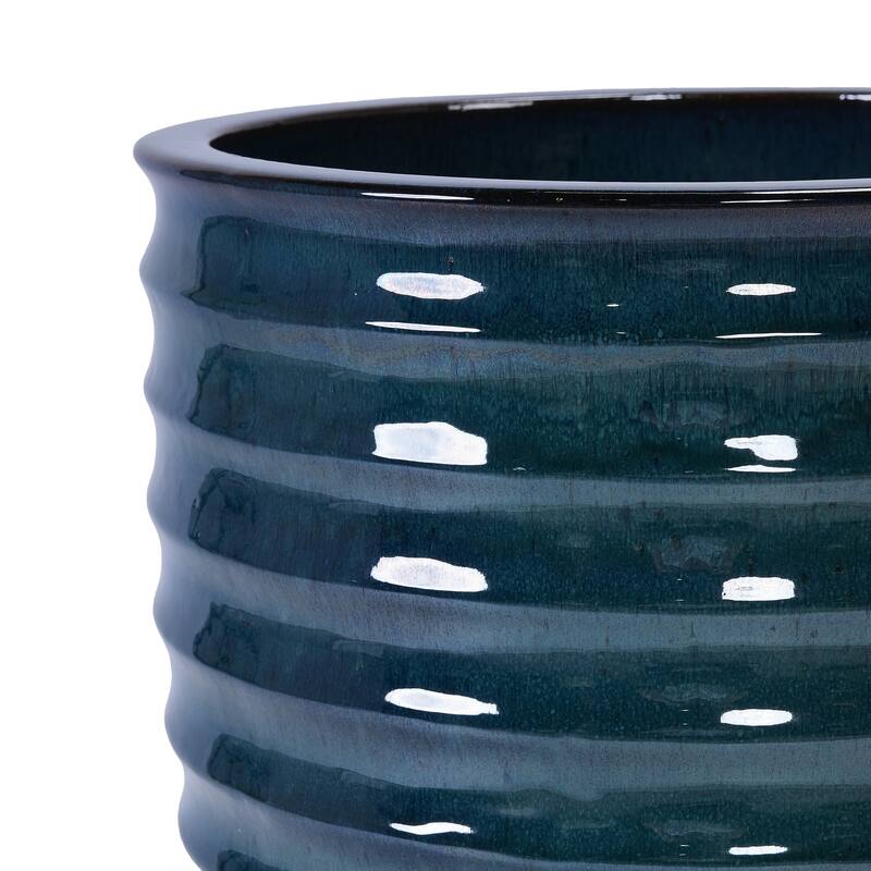 Handmade Ceramic Planter, 17 Inch Diameter, 1 Piece, Horizontal Ripples Pattern