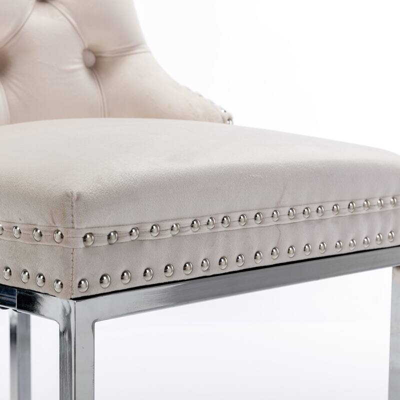 Tufted Upholstered Counter Height Bar Stools with Nailhead Trim, Set of 2