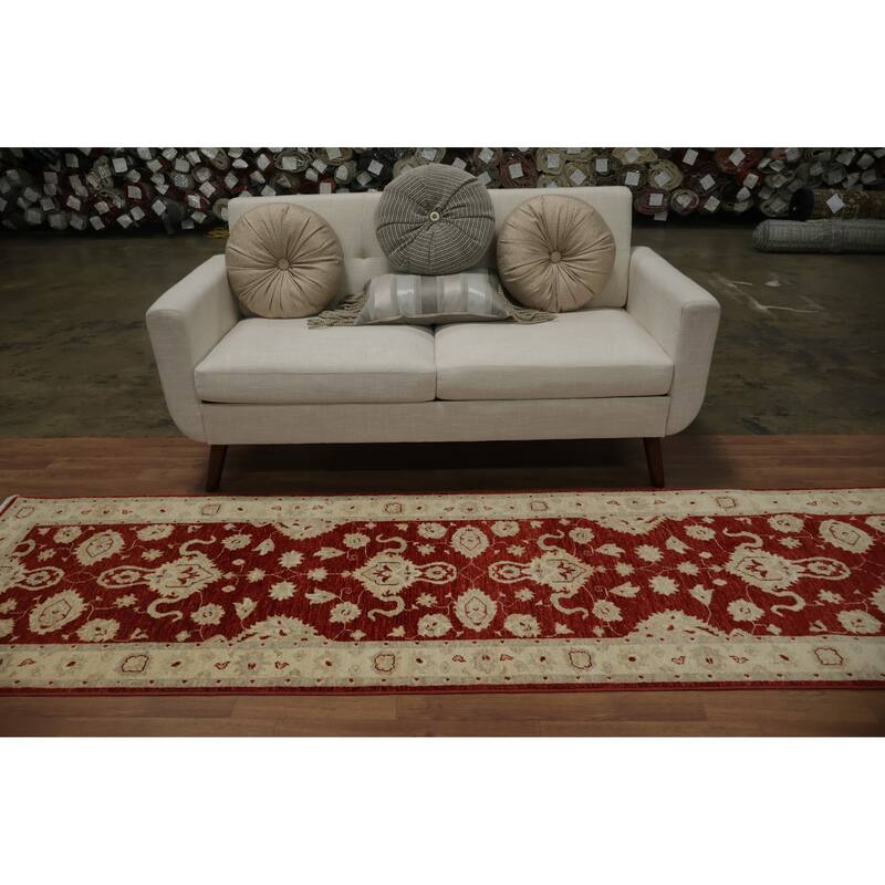 Hand Knotted Oriental 100% Wool Carpet Traditional Floral Red Peshawar Runner Rug - 9' 9'' X 2' 9''