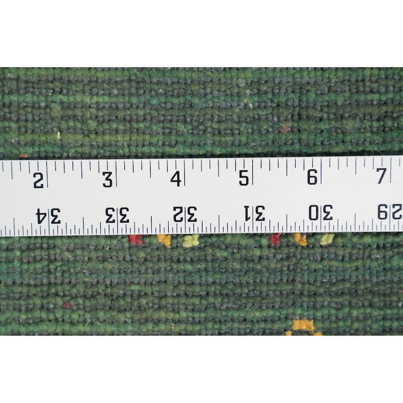 Hand Knotted Oriental Viscose Silk Carpet Tribal Animal Pictorial Green Gabbeh Runner Rug - 7' 6'' X 2' 8''