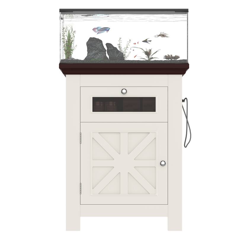 Anmytek Farmhouse 10-20 Gallon Aquarium Tank Stand with Power Outlets, Adjustable Shelves and Storage Cabinet