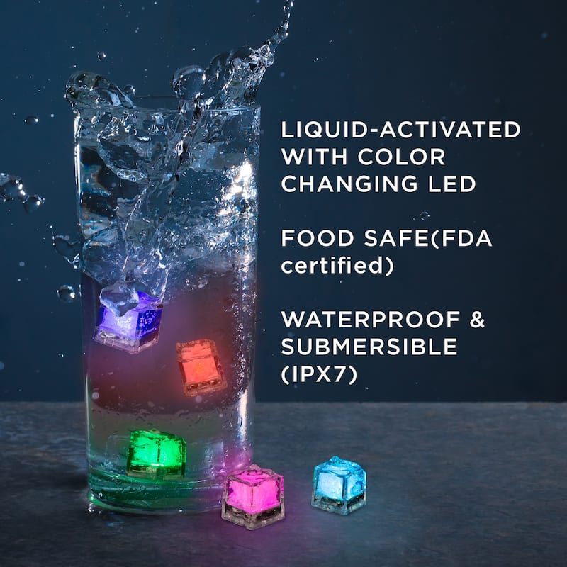 Set of 12 Light Up Ice Cubes for Drinks - Water-Activated, Color-Changing LED Cube Lights by Lavish Home (Multicolor)