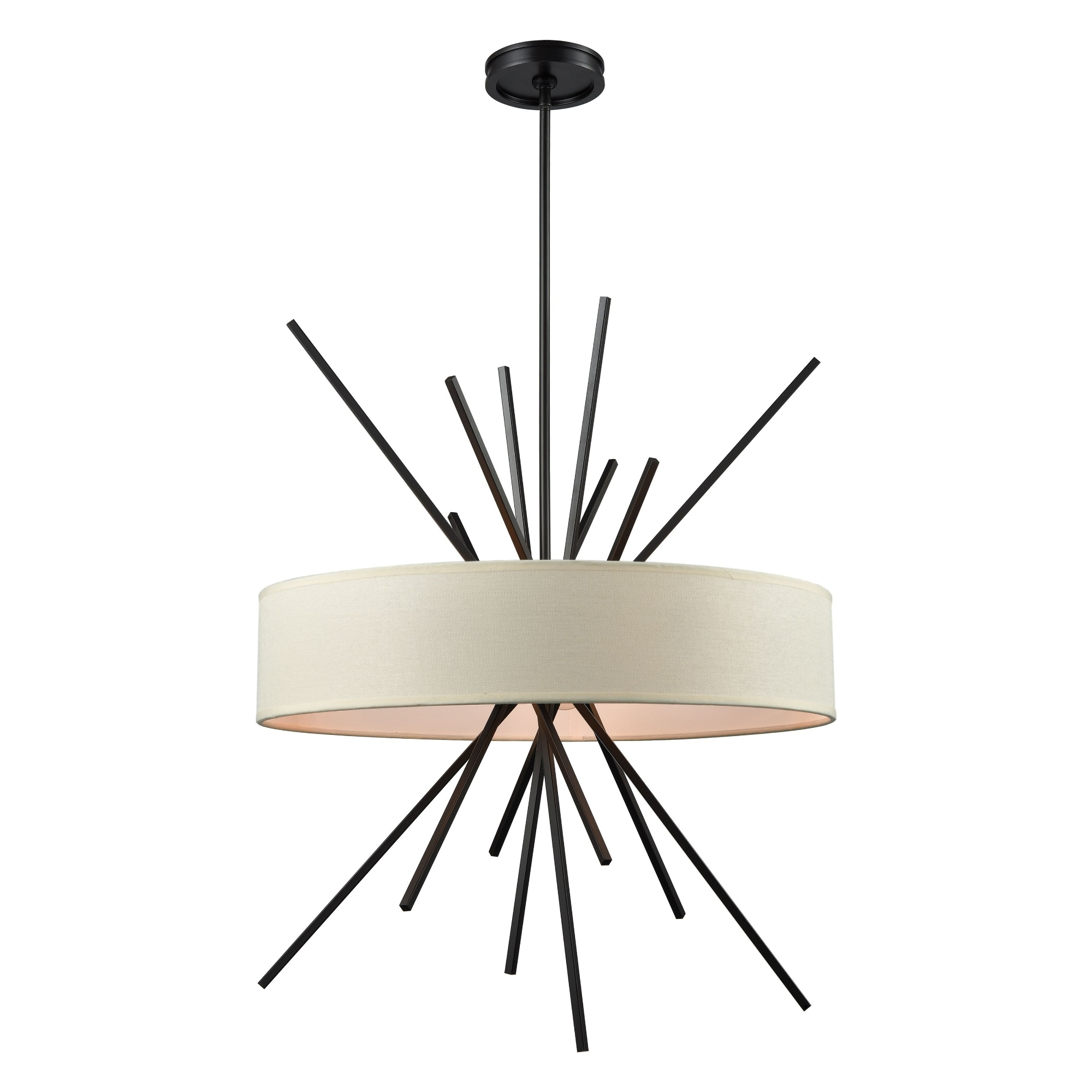 5-Light Starburst Ceiling Chandelier with Drum Shade - 32" - Oil Rubbed Bronze