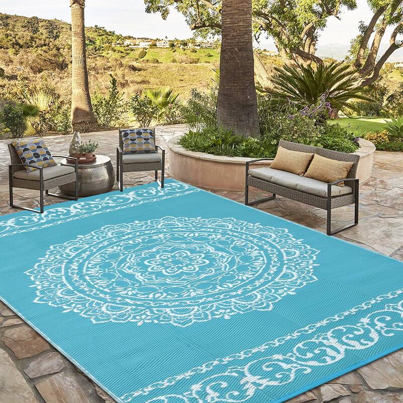 Outdoor Rug Reversible Patio Rug Plastic Straw Rug Waterproof Lightweight Rug
