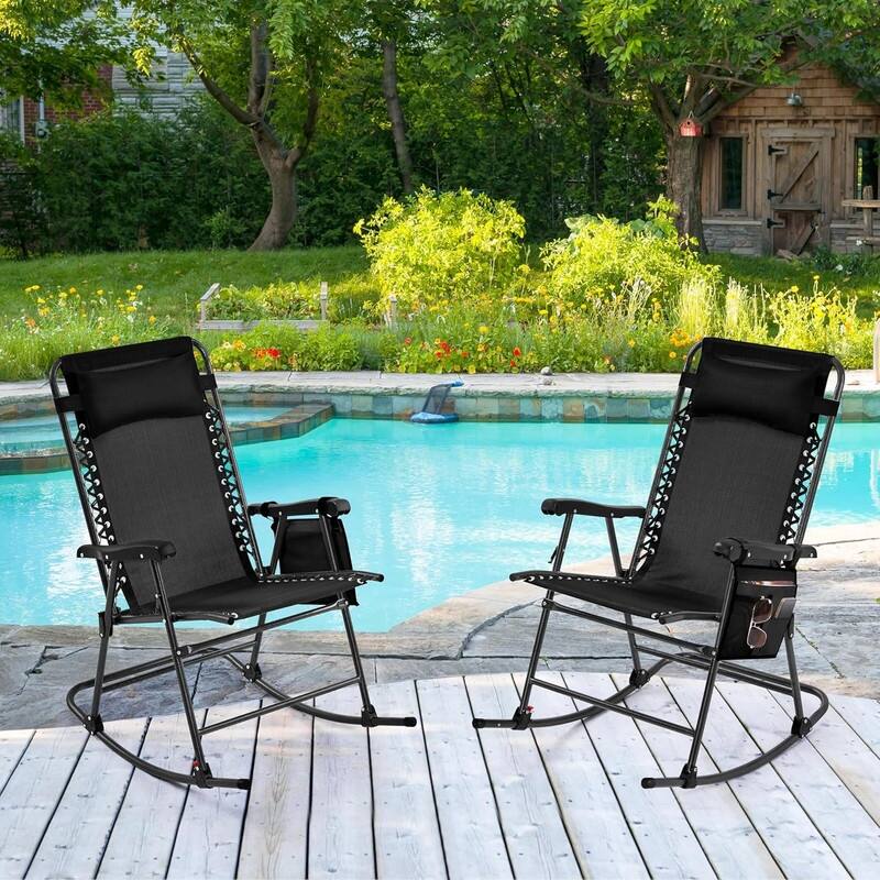 Rocking Chairs Foldable Outdoor Lounge Chair for Outside - 40.2"D x 25.8"W x 40.6"H