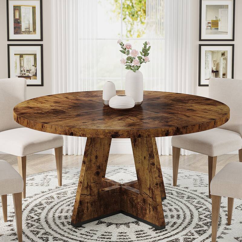47-inch Round Dining Table Wood Dinner Table for 4-6 People - Vintage