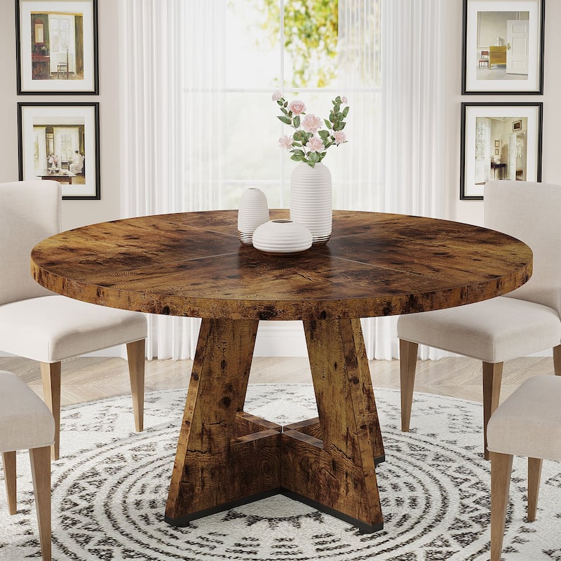 Round Dining Table for 4, 47 Inch Farmhouse Kitchen Table Small Dinner Table