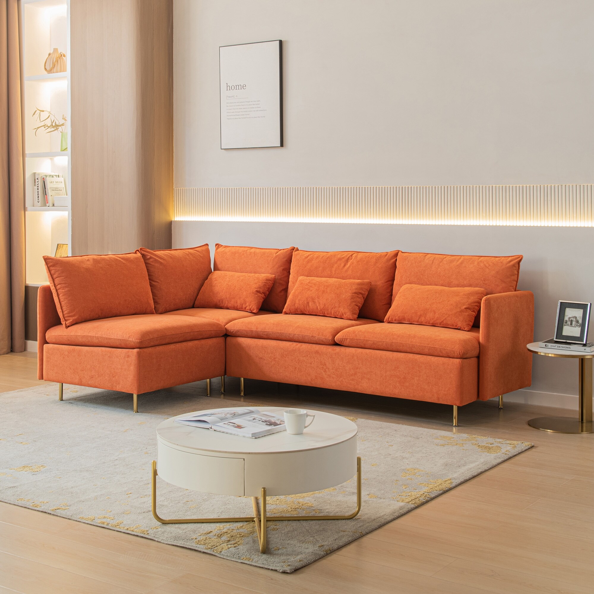Orange couch with store chaise