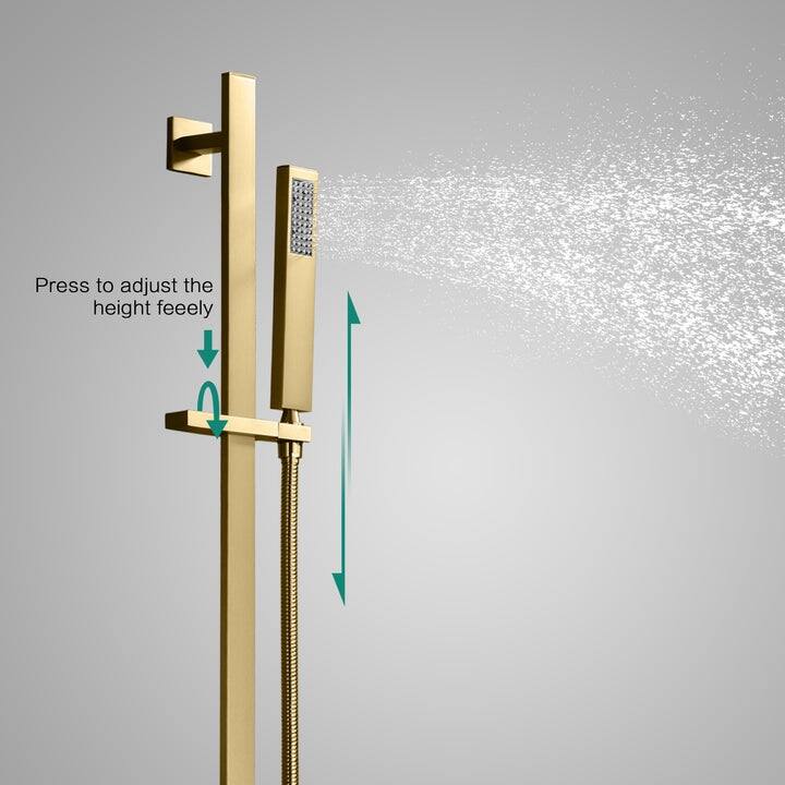 brushed gold ceiling mount 12 inch rain 3 way digital display thermostatic shower faucet - 7'6" x 10'9"