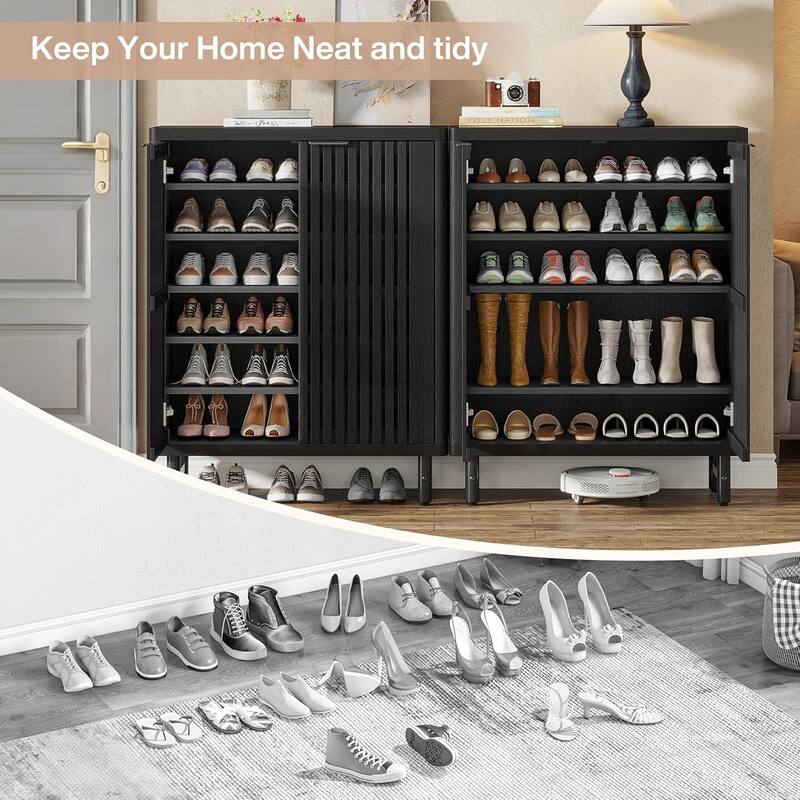 6-Tier Shoe Cabinet with Shutter Doors Adjustable Shelves Wooden Storage Cabinet for Entryway/Hallway/Closet/Living Room
