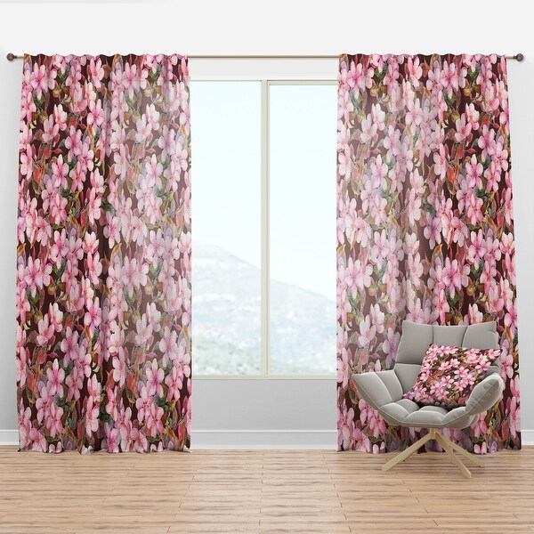Designart 'Pink Blossoming Flowers' Traditional Curtain Panel