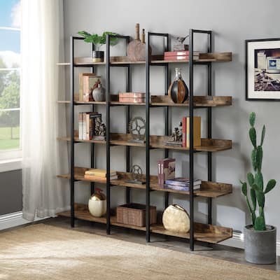 5 Tier Bookshelf Office Bookshelf Metal Frame MDF Board Industrial Style