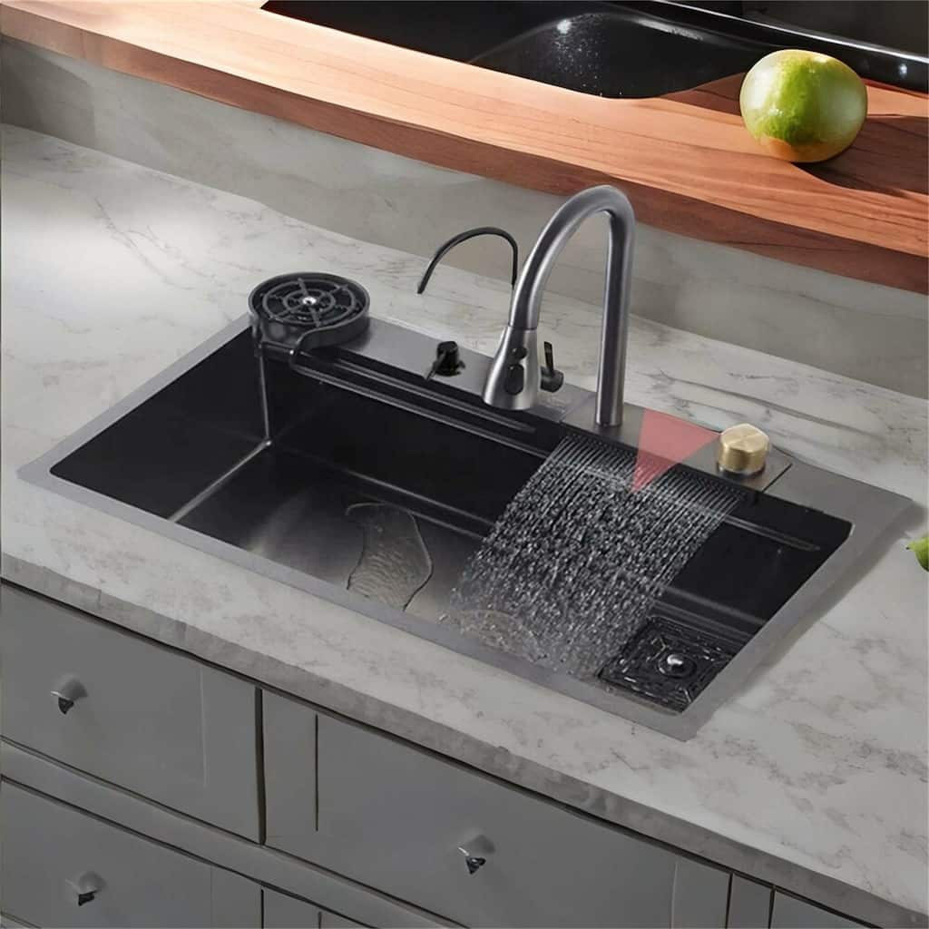Single Bowl Stainless Steel Kitchen Sink with Waterfall Faucet
