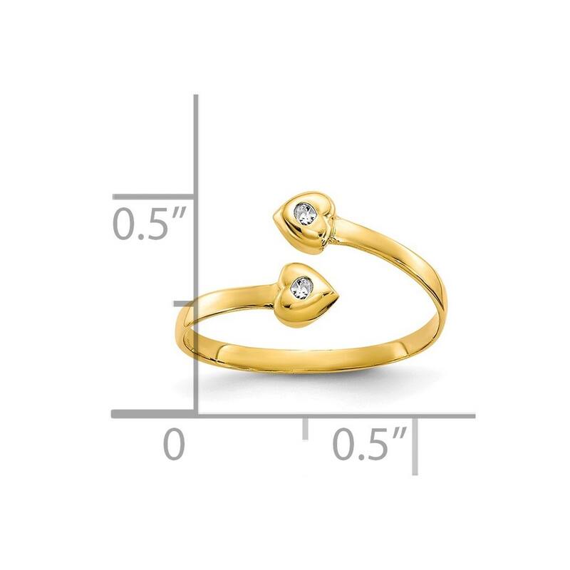 Curata 10 karat Yellow Gold Bypass Heart Cubic Zirconia Adjustable Toe Ring