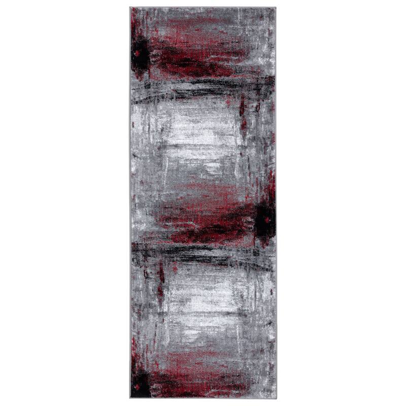 Samos Collection Abstract Area Rug - 2'2" X 7'8" - Red/Grey