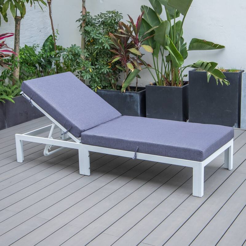 Chelsea Polyester Chaise Lounge Chair with Adjustable Headrest, Aluminum Frame, Machine Washable Cushions for Outdoor & Indoor