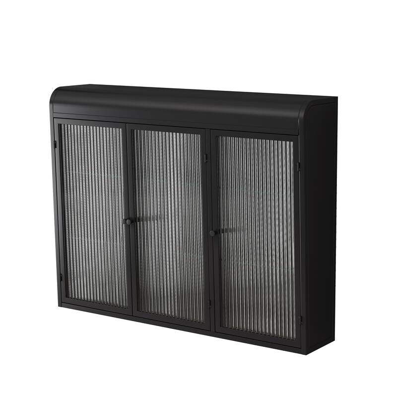 Elegant 3-Door Arched Wall Mounted Glass Cabinet for Stylish Storage in Kitchen, Living Room, and Bathroom (Black)