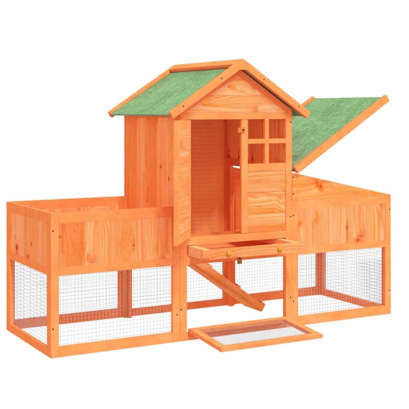 vidaXL Rabbit Hutch Brown 66.9"x24.8"x44.5" Solid Wood Pine - 66.9" x 24.8" x 44.5"