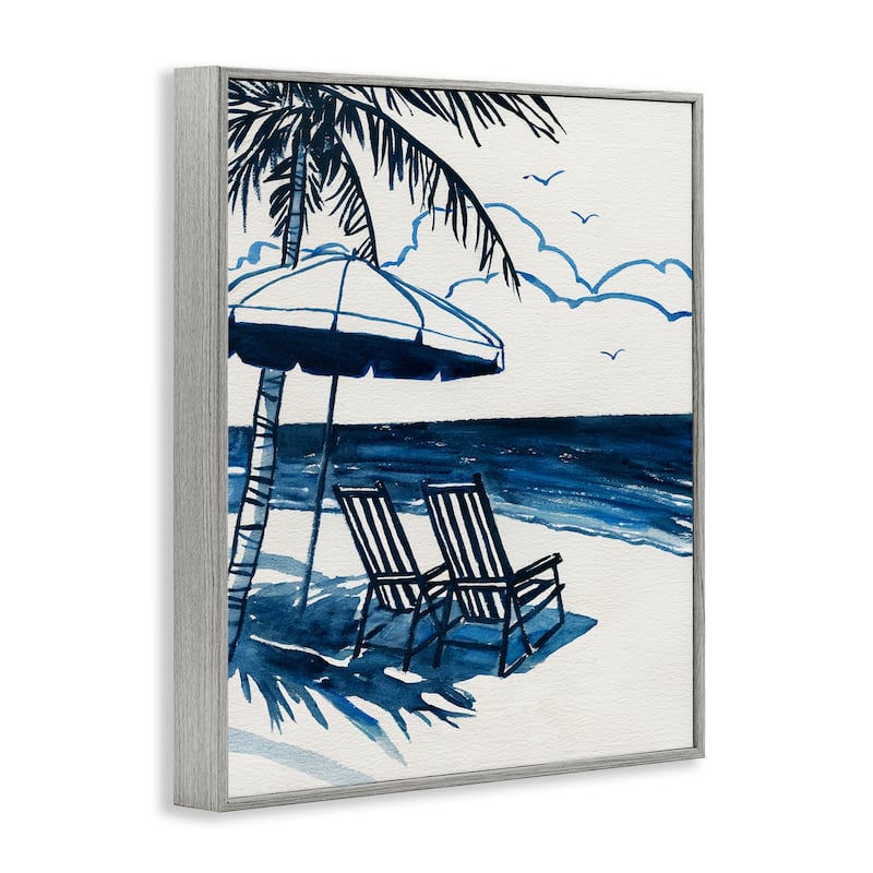 Stupell Blue Toned Tropical Beach Scene Framed Giclee Art Design By Carol Robinson