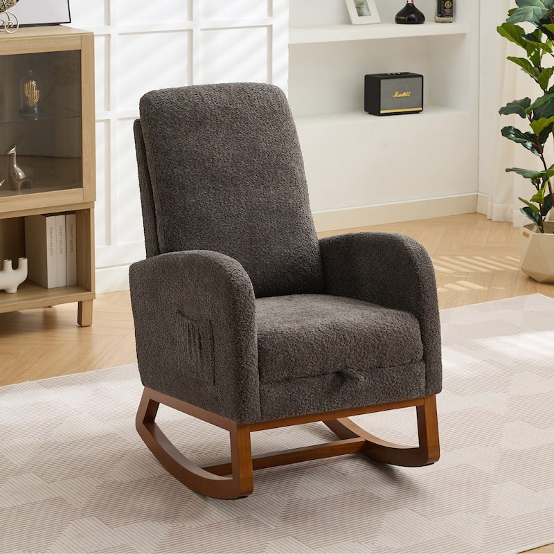 Mid-Century Modern Nursery Rocking Armchair Glider Rocker With Retractable Footrest For Living Room - Charcoal/Walnut leg