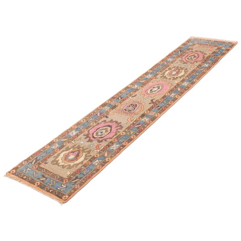 ECARPETGALLERY Hand-knotted Modern Oushak Light Khaki Wool Rug - 2'4 x 11'9