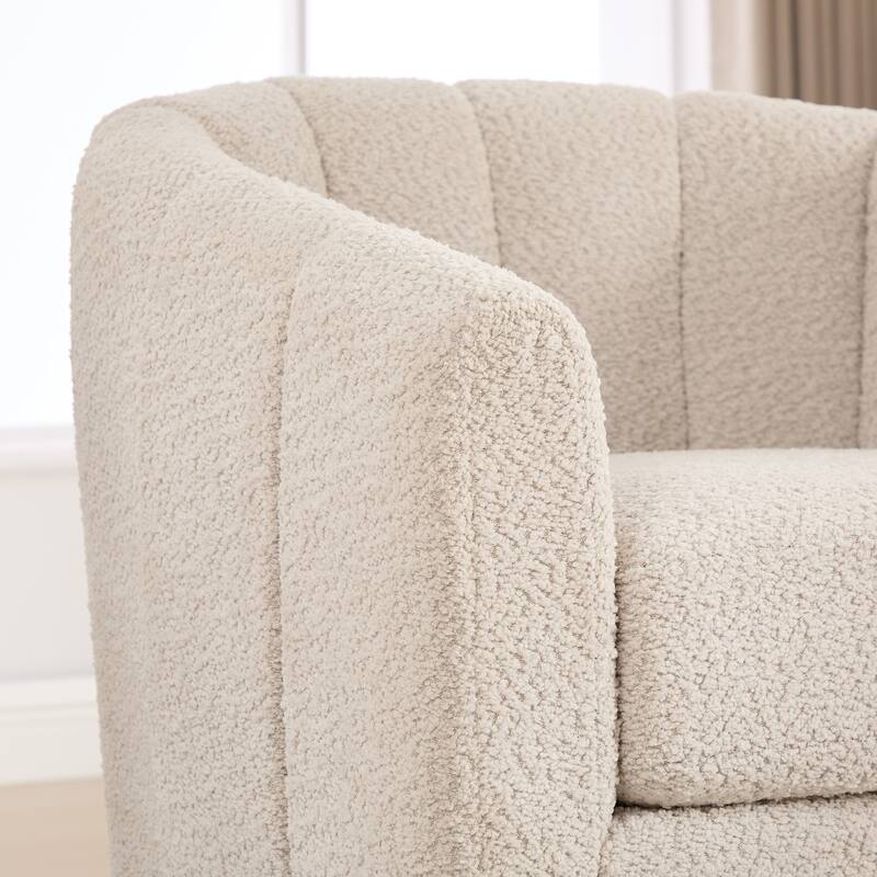 Chenille Upholstered Swivel Barrel Chair, Tufted Pumpkin-Shape Club Armchair, Lounge Reading Chair with Metal Base