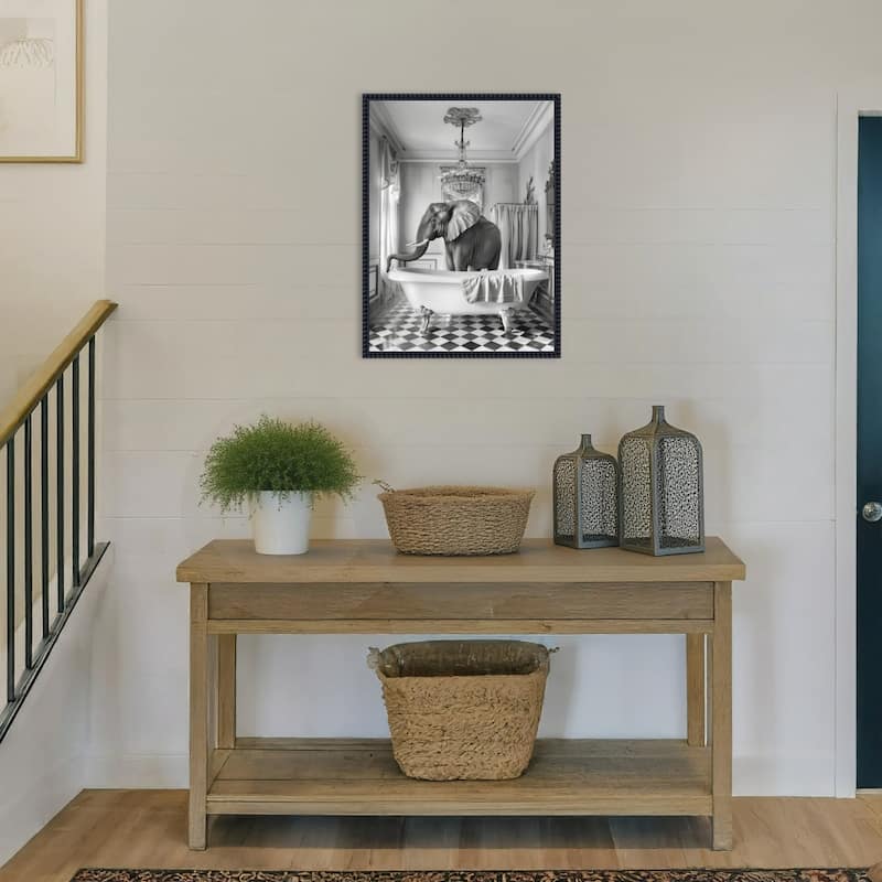 A Bathroom Occupied Elephant by Niky Rahner Framed Canvas Wall Art