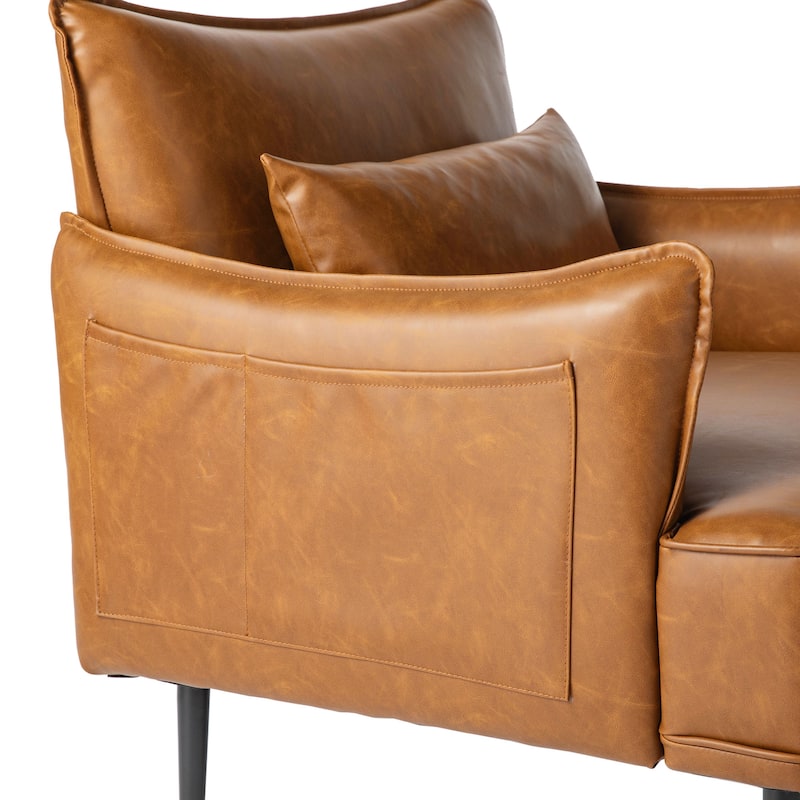 Glitzhome 29.5"W Mid-Century Modern Leatherette Armchair With Side Pocket - 29.5" W x 32" H x 28.75" D
