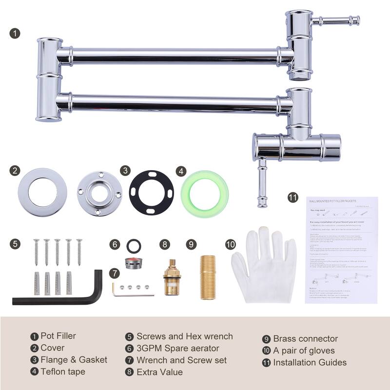 WOWOW 23.5-inch Wall Mount Pot Filler with Double Handle