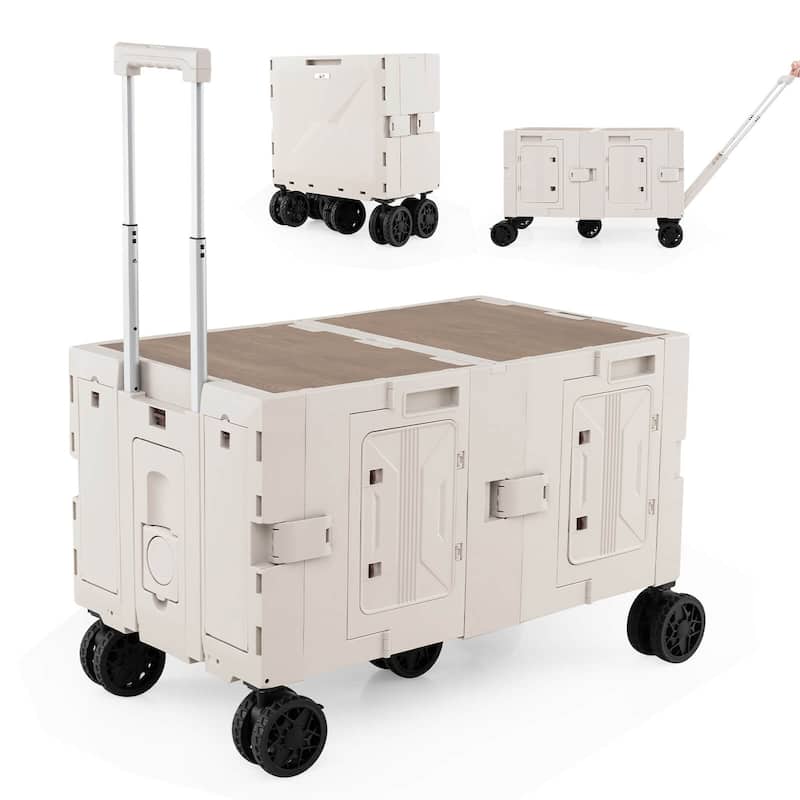 Costway Large Foldable Utility Cart with 2-Tier Storage Crates 5 - See Details - White