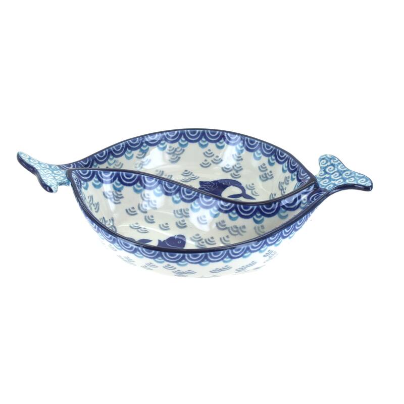 Blue Rose Polish Pottery E89 Ceramika Artystyczna Yin-Yang Fish Dish - Summer Fun