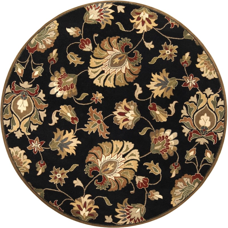 Livabliss Caesar Handmade Floral Wool Area Rug - 8' x 8' Round - Black