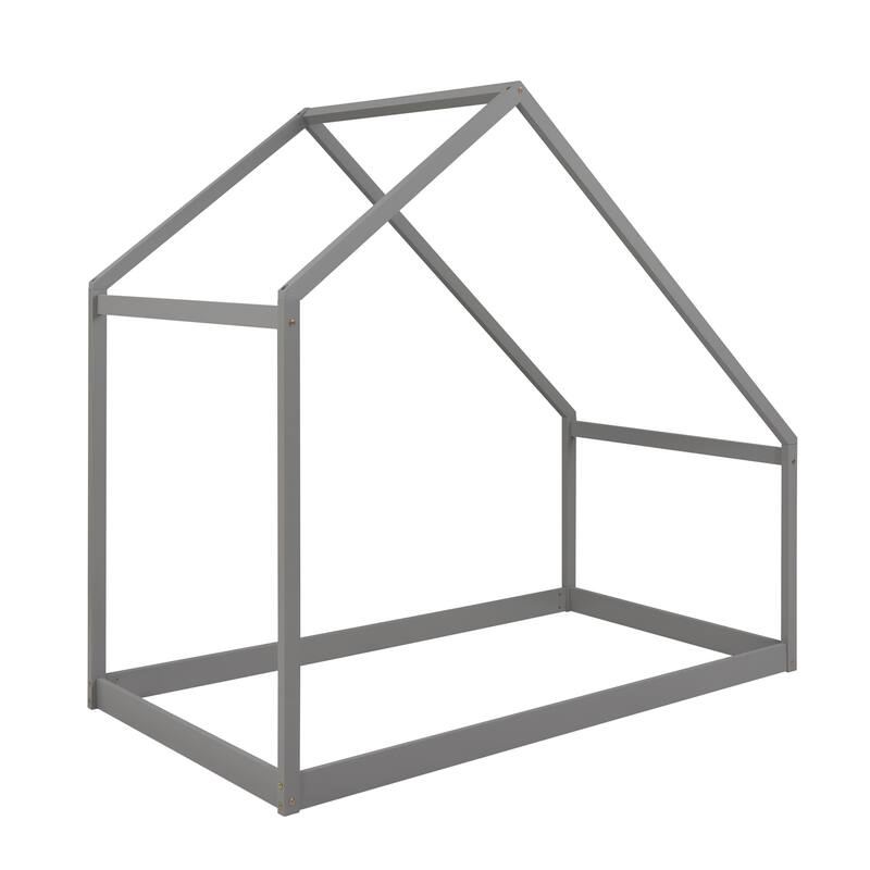 Twin Size Gray Wooden House Bed for Kids