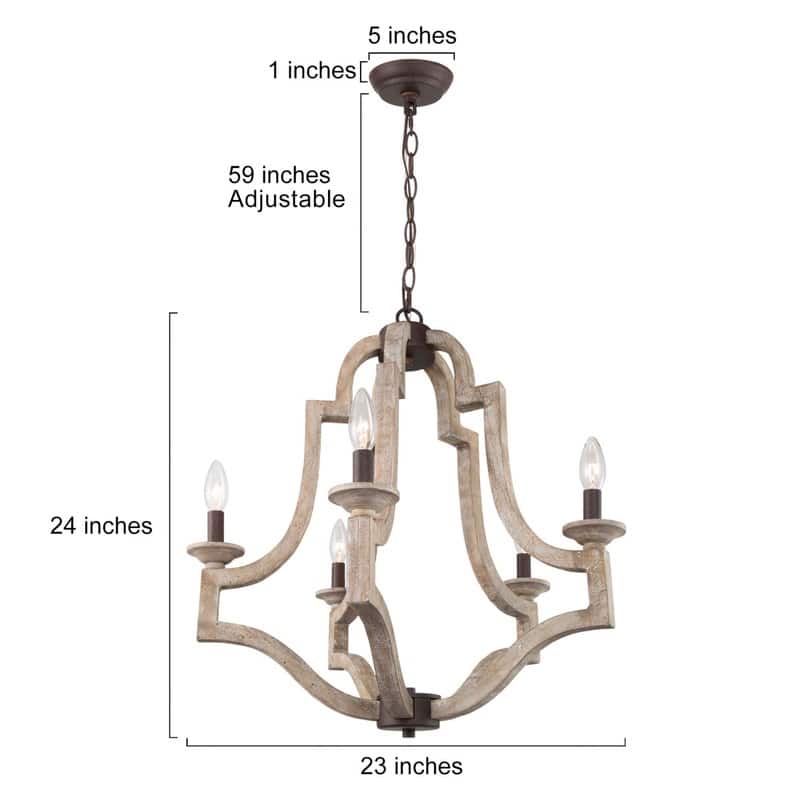 Gula Modern Farmhouse 5-Light Distressed Wood Candle Chandelier Wheel Lantern Hanging Foyer Pendant Light - L23.2" xW23.2 "xH24"