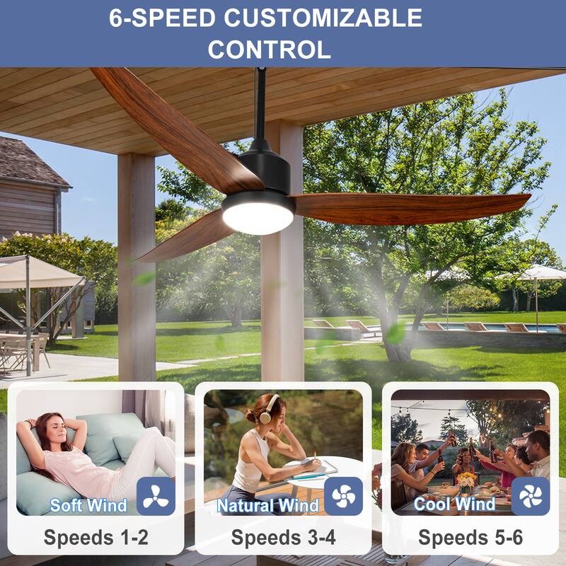 Outdoor Ceiling Fan with Light: 42-52 Inch Hanging - Plug in Waterproof Fans for Patio - Dimmable Remote App Control Black
