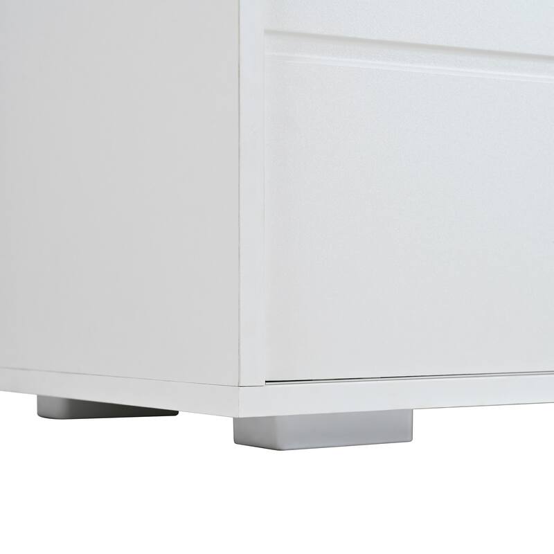 94.4" Modular LED TV Stand with Tempered Glass Arched Doors - Smart App-Controlled Lighting, Music Sync