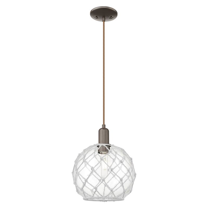 Innovations Lighting Endless Possibilities Arcadia - Farmhouse Rope - 1 Light 10" Cord Hung Mini Pendant - Clear Glass with White Rope/Oil Rubbed Bronze