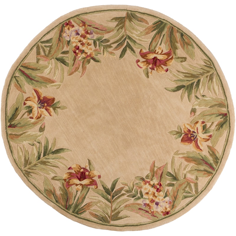 Domani Classics Ivory Floral Border Hand-tufted Wool Rug - 5'6" Round - Ivory