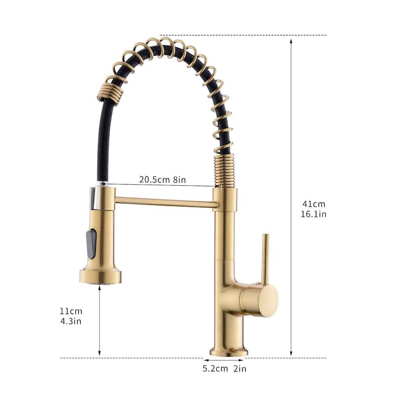 Single Handle Commercial Kitchen Sink Faucet With Pull Down Sprayer Modern Spring Single Hole Basin Taps Brushed Gold