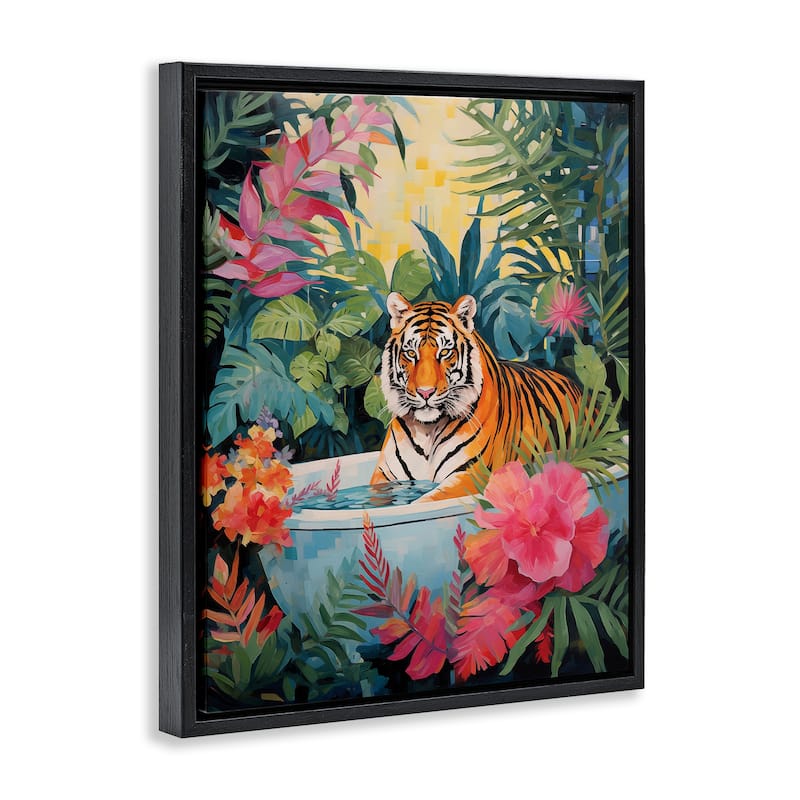 Stupell Tiger in Luxurious Bath Framed Floater Canvas Wall Art Design By Heidi Kuntz