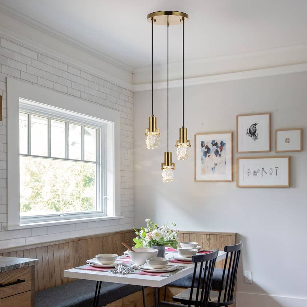 WINGBO 3-Light Modern Crystal Pendant Light Fixture Height Adjustable Hanging Light
