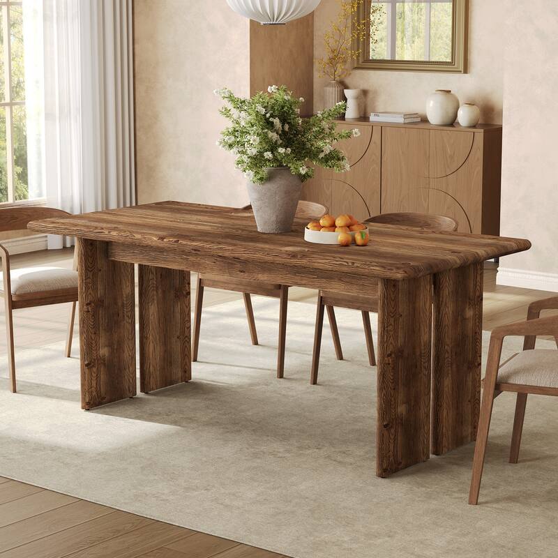 63-Inch Solid Wood Dining Table, Large Tabletop Rectangle Kitchen Table for Dining Room